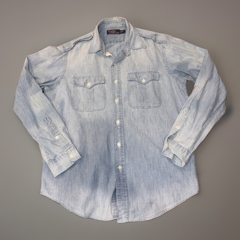 Polo Ralph Lauren Shirt Mens L Vintage 90s Military Chambray 109th Div Stencil - Picture 6 of 16